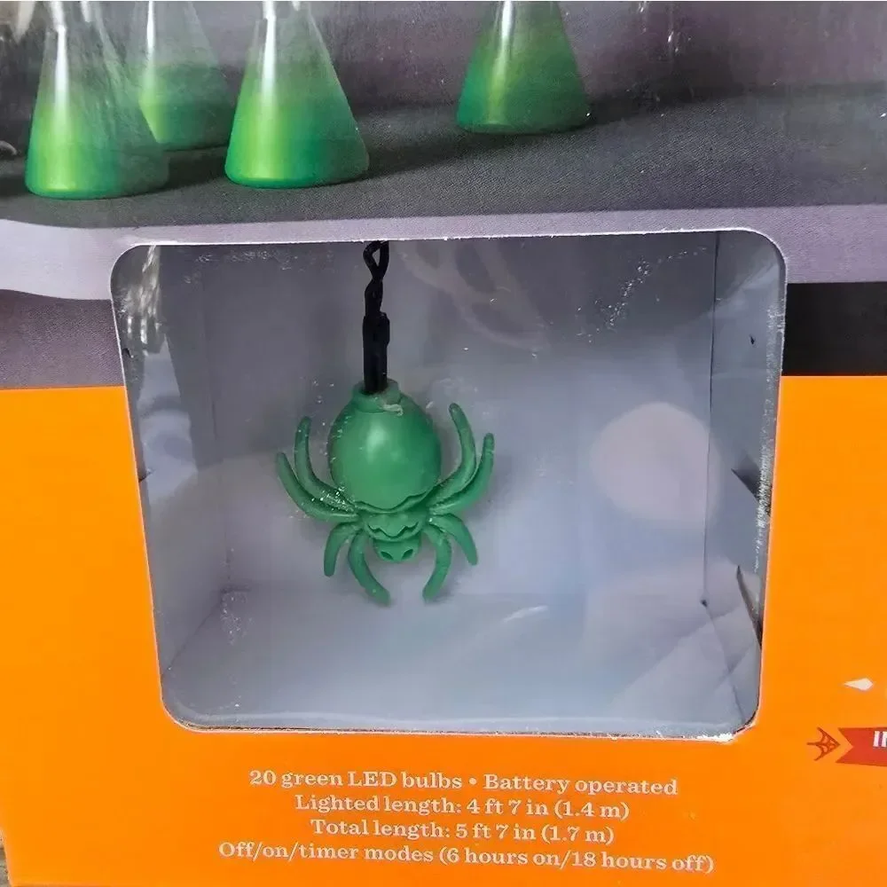 20ct Plastic Die Cut Spider Indoor Outdoor Novelty Icicle String Lights Green